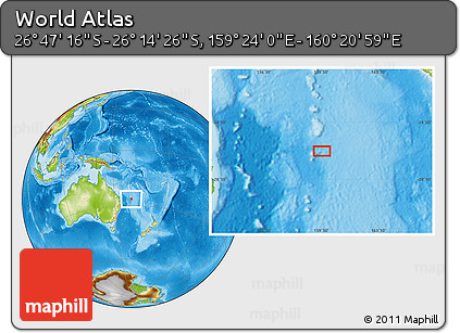 Physical Location Map of the Area around 26° 30' 51" S, 159° 52' 30" E