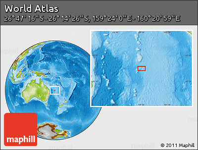 Physical Location Map of the Area around 26° 30' 51" S, 159° 52' 30" E