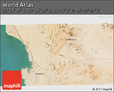 Satellite 3D Map of the Area around 26° 30' 51" S, 15° 22' 30" E