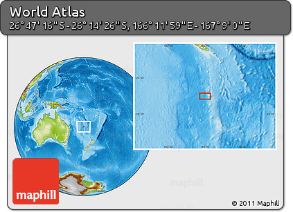 Physical Location Map of the Area around 26° 30' 51" S, 166° 40' 30" E