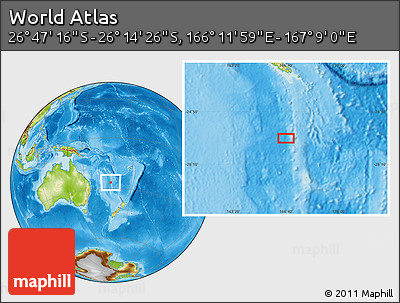 Physical Location Map of the Area around 26° 30' 51" S, 166° 40' 30" E