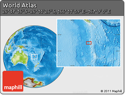 Physical Location Map of the Area around 26° 30' 51" S, 166° 40' 30" E