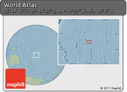 Savanna Style Location Map of the Area around 26° 30' 51" S, 168° 13' 29" W, hill shading
