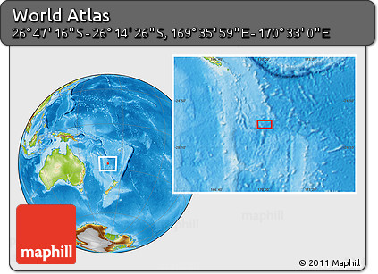 Physical Location Map of the Area around 26° 30' 51" S, 170° 4' 29" E