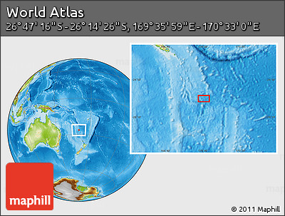 Physical Location Map of the Area around 26° 30' 51" S, 170° 4' 29" E