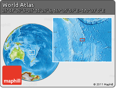 Physical Location Map of the Area around 26° 30' 51" S, 170° 4' 29" E