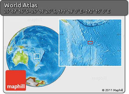 Physical Location Map of the Area around 26° 30' 51" S, 171° 46' 30" E