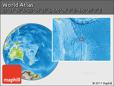Physical Location Map of the Area around 26° 30' 51" S, 171° 46' 30" E
