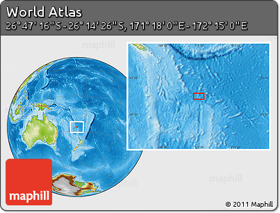 Physical Location Map of the Area around 26° 30' 51" S, 171° 46' 30" E