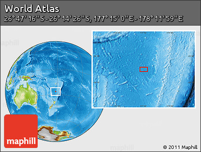 Physical Location Map of the Area around 26° 30' 51" S, 177° 43' 29" E