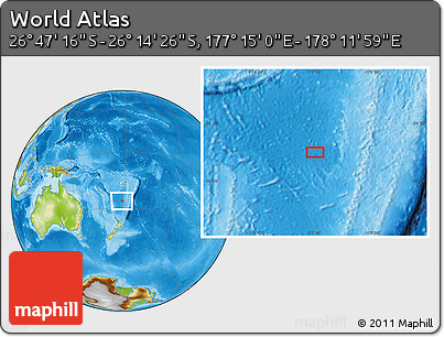 Physical Location Map of the Area around 26° 30' 51" S, 177° 43' 29" E