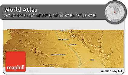 Physical Panoramic Map of the Area around 26° 30' 51" S, 17° 4' 30" E