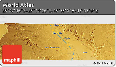 Physical Panoramic Map of the Area around 26° 30' 51" S, 17° 4' 30" E