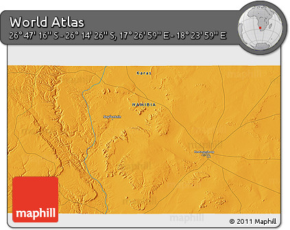 Political 3D Map of the Area around 26° 30' 51" S, 17° 55' 29" E