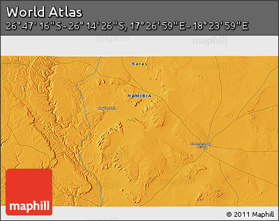 Political 3D Map of the Area around 26° 30' 51" S, 17° 55' 29" E