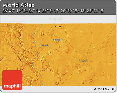 Political 3D Map of the Area around 26° 30' 51" S, 17° 55' 29" E