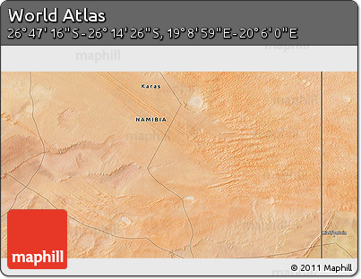 Satellite 3D Map of the Area around 26° 30' 51" S, 19° 37' 30" E