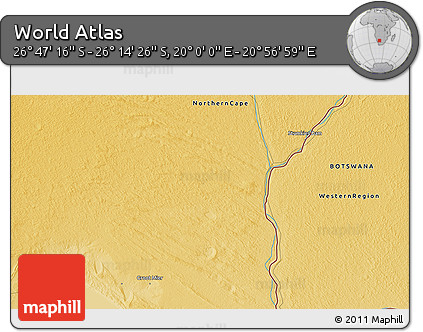 Physical 3D Map of the Area around 26° 30' 51" S, 20° 28' 30" E