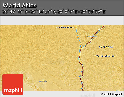 Physical 3D Map of the Area around 26° 30' 51" S, 20° 28' 30" E