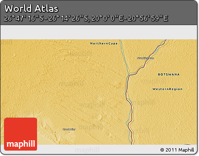 Physical 3D Map of the Area around 26° 30' 51" S, 20° 28' 30" E
