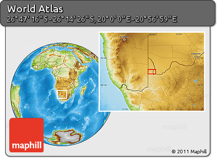 Physical Location Map of the Area around 26° 30' 51" S, 20° 28' 30" E
