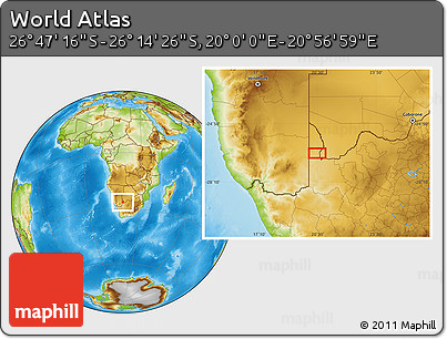Physical Location Map of the Area around 26° 30' 51" S, 20° 28' 30" E