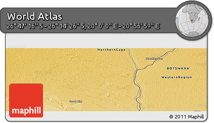 Physical Panoramic Map of the Area around 26° 30' 51" S, 20° 28' 30" E