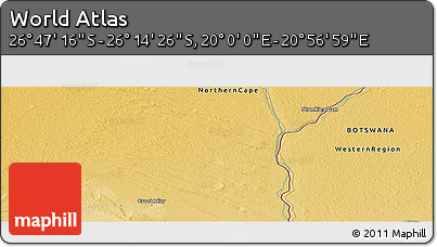 Physical Panoramic Map of the Area around 26° 30' 51" S, 20° 28' 30" E