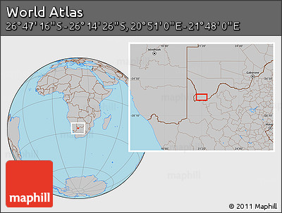 Gray Location Map of the Area around 26° 30' 51" S, 21° 19' 30" E