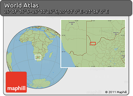 Savanna Style Location Map of the Area around 26° 30' 51" S, 21° 19' 30" E