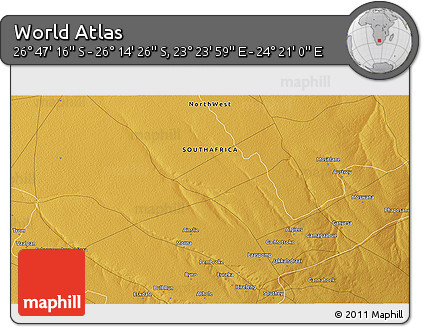 Physical 3D Map of the Area around 26° 30' 51" S, 23° 52' 30" E