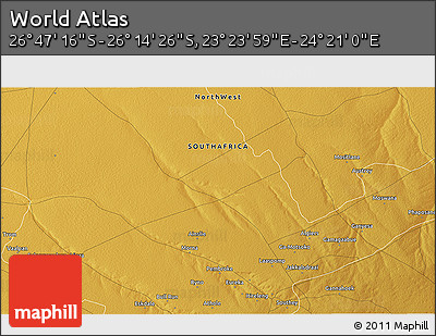 Physical 3D Map of the Area around 26° 30' 51" S, 23° 52' 30" E
