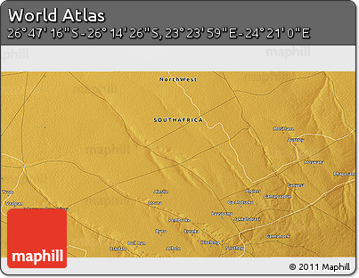 Physical 3D Map of the Area around 26° 30' 51" S, 23° 52' 30" E