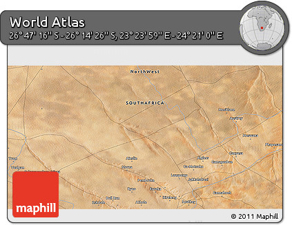 Satellite 3D Map of the Area around 26° 30' 51" S, 23° 52' 30" E