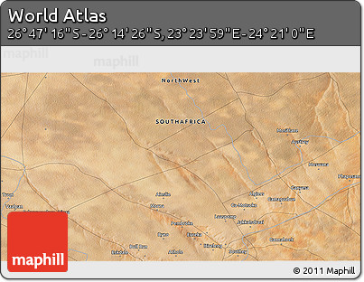 Satellite 3D Map of the Area around 26° 30' 51" S, 23° 52' 30" E