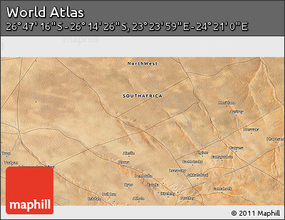 Satellite 3D Map of the Area around 26° 30' 51" S, 23° 52' 30" E