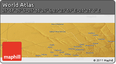 Physical Panoramic Map of the Area around 26° 30' 51" S, 23° 52' 30" E