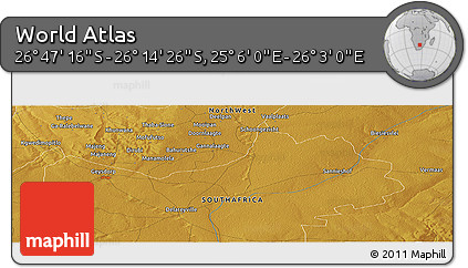 Physical Panoramic Map of the Area around 26° 30' 51" S, 25° 34' 30" E