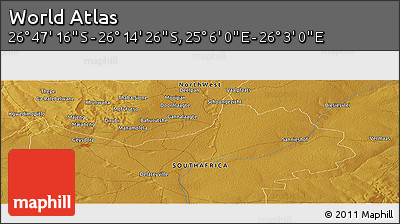 Physical Panoramic Map of the Area around 26° 30' 51" S, 25° 34' 30" E