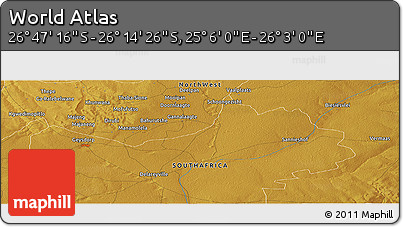 Physical Panoramic Map of the Area around 26° 30' 51" S, 25° 34' 30" E