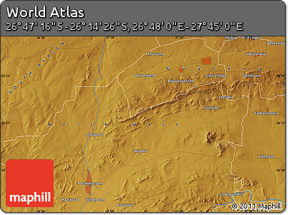 Physical Map of the Area around 26° 30' 51" S, 27° 16' 29" E