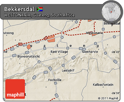 Shaded Relief Map of Bekkersdal