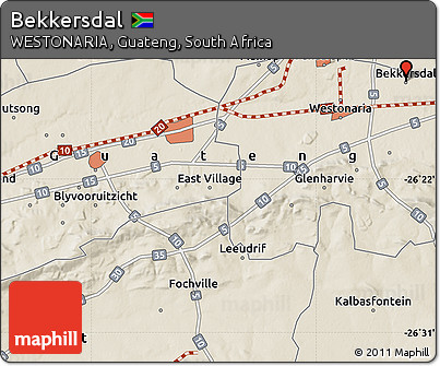 Shaded Relief Map of Bekkersdal