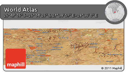 Satellite Panoramic Map of the Area around 26° 30' 51" S, 28° 7' 30" E