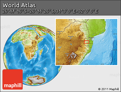 Physical Location Map of the Area around 26° 30' 51" S, 31° 31' 29" E