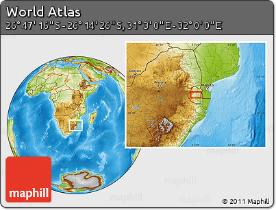 Physical Location Map of the Area around 26° 30' 51" S, 31° 31' 29" E