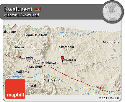 Shaded Relief Panoramic Map of Kwaluseni