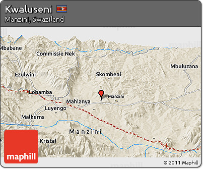 Shaded Relief Panoramic Map of Kwaluseni