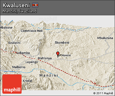 Shaded Relief Panoramic Map of Kwaluseni