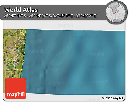 Satellite 3D Map of the Area around 26° 30' 51" S, 33° 13' 30" E